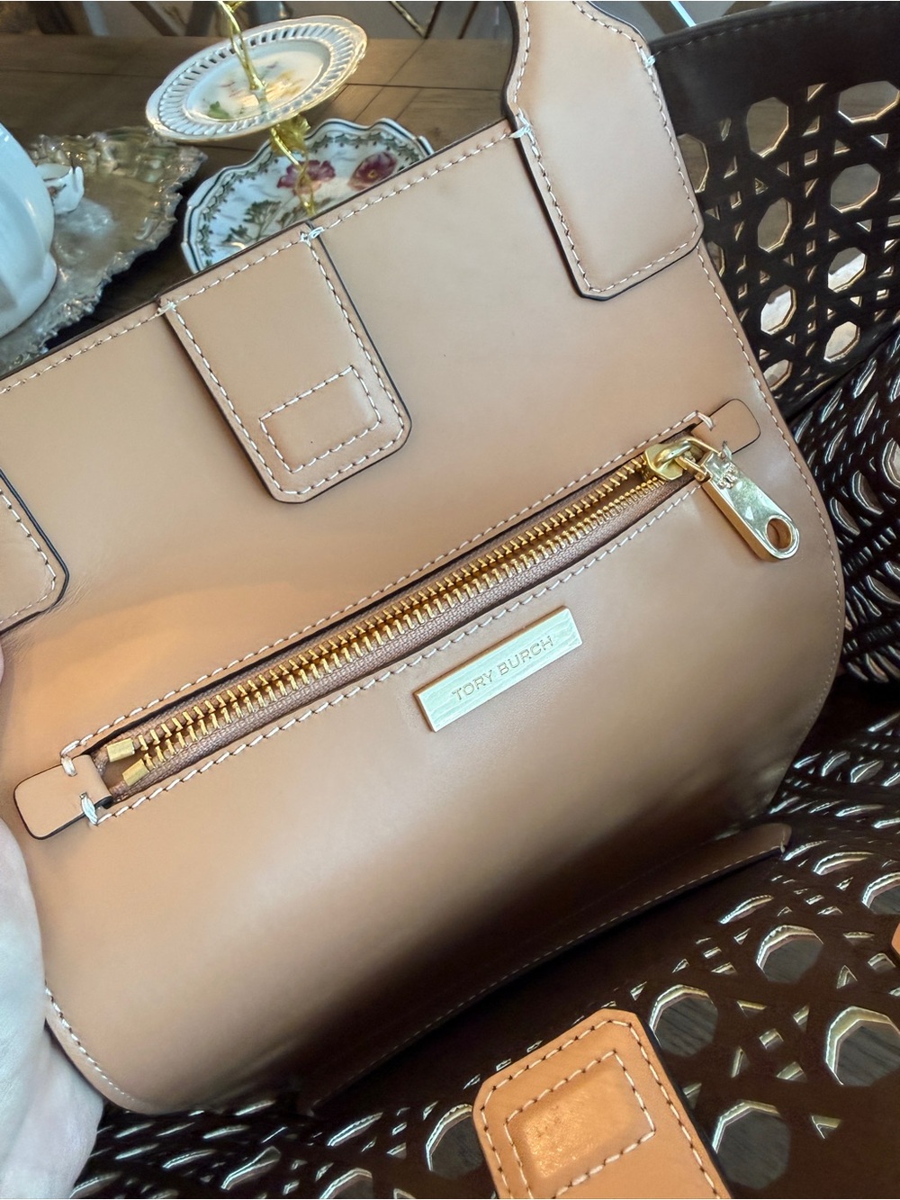 Tory Burch Ella Basketweave Leather Tote - Picture 6 of 10